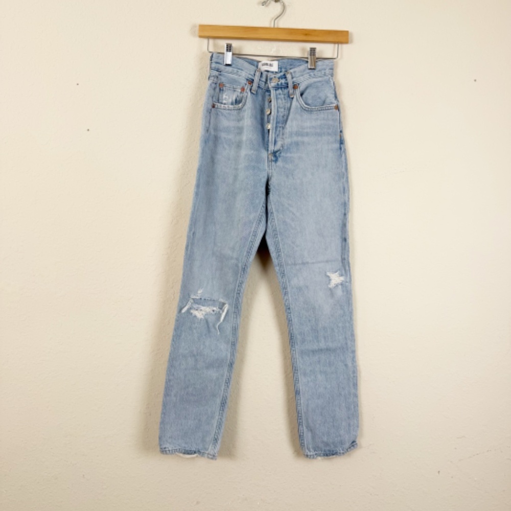 Agolde Riley Long High Rise Straight Light Wash Jeans Size 22 - Picture 1 of 6